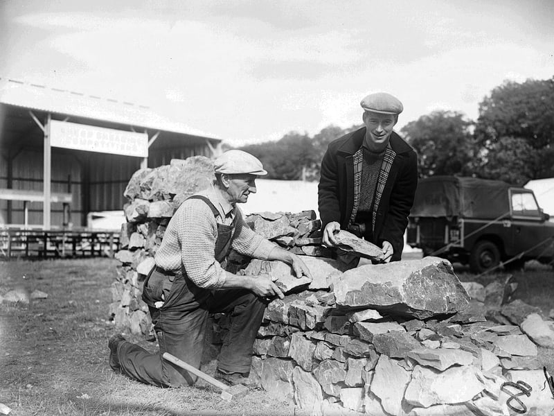 A dry stane dyke exhibition at the 1958 Royal Highland Show.