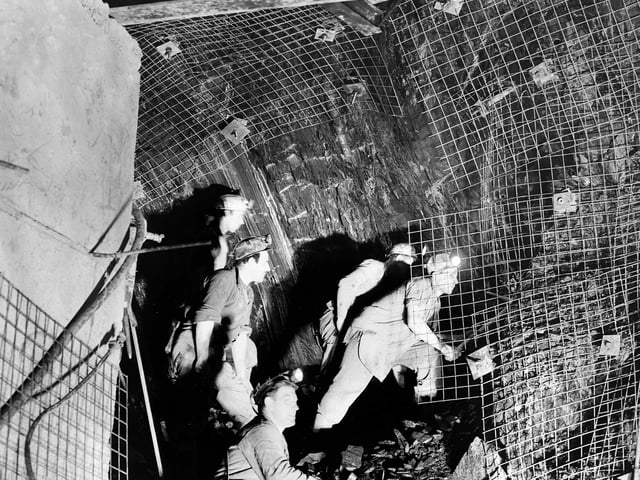 Miners at work 2,000ft below ground in December 1958 in the Lady Victoria Coal Mine, Newtongrange.
