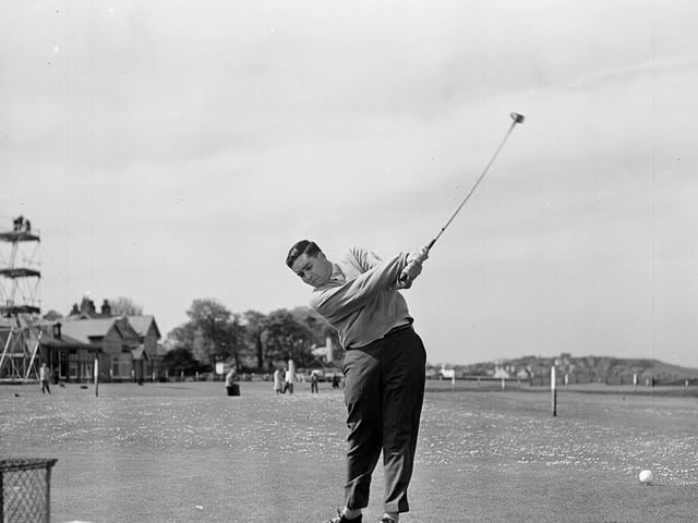 American Walker Cup player Ward Wettlaufer practises at Muirfield in 1958.