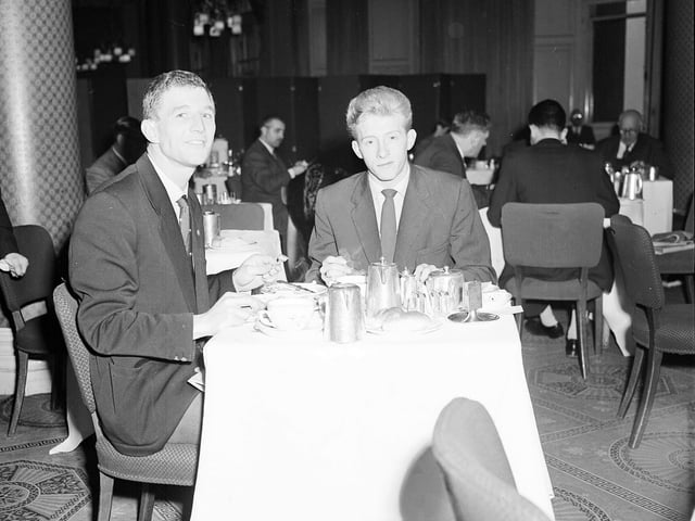 Footballers David Herd and Denis Law in 1958.