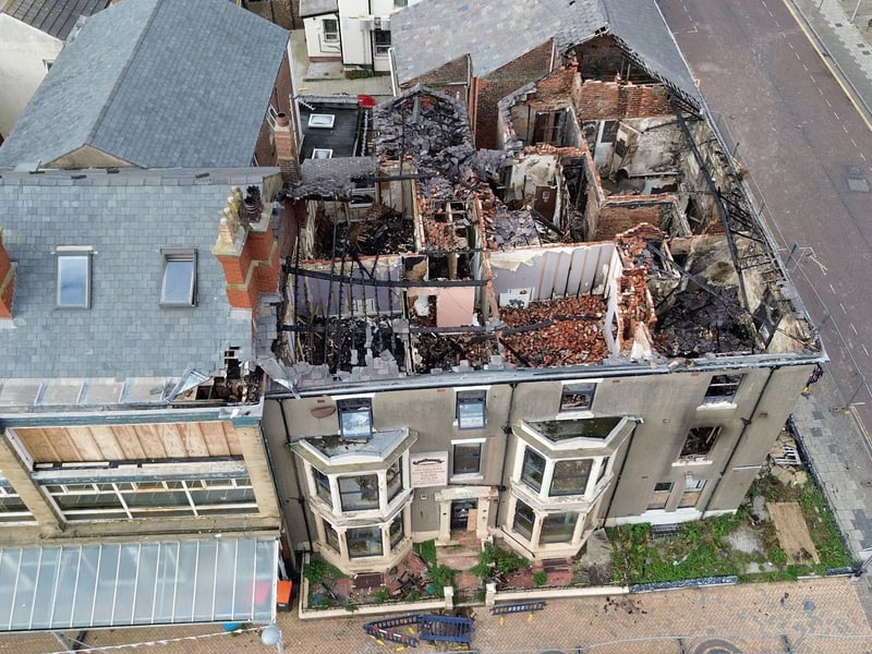 The aftermath of Saturday's blaze at Blackpool's former Carlton Hotel, near the corner of Adelaide Street and Queen Street, on Saturday (September 27)