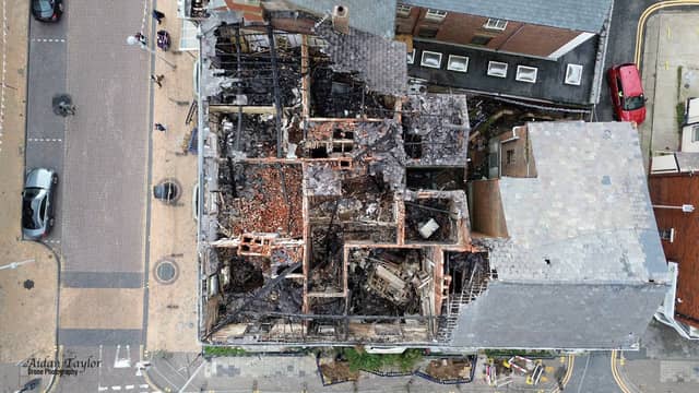 The aftermath of Saturday's blaze at Blackpool's former Carlton Hotel, near the corner of Adelaide Street and Queen Street, on Saturday (September 27)