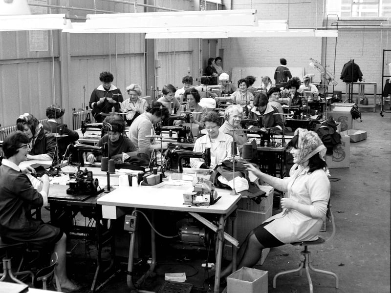 Women using sewing machines in the workshop of Classique Juveniles clothing factory in Grangemouth in June 1966.