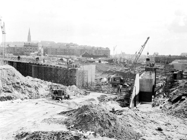 Construction of the new inner ring road at Townhead interchange in Glasgow in September 1966.