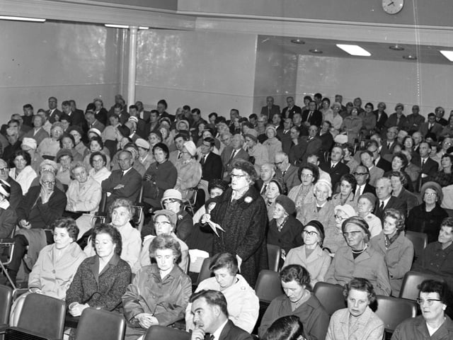 A member of the audience makes her point at the meeting in Hawick Town Hall to discuss the closure of the Edinburgh-Hawick section of the Waverley Line , September 1966.