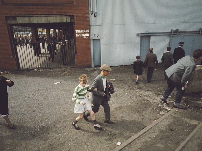 Supporters make their way into the ground before a match between Celtic and Tottenham Hotspur at Hampden Park on August 5, 1967 in Glasgow, Scotland.