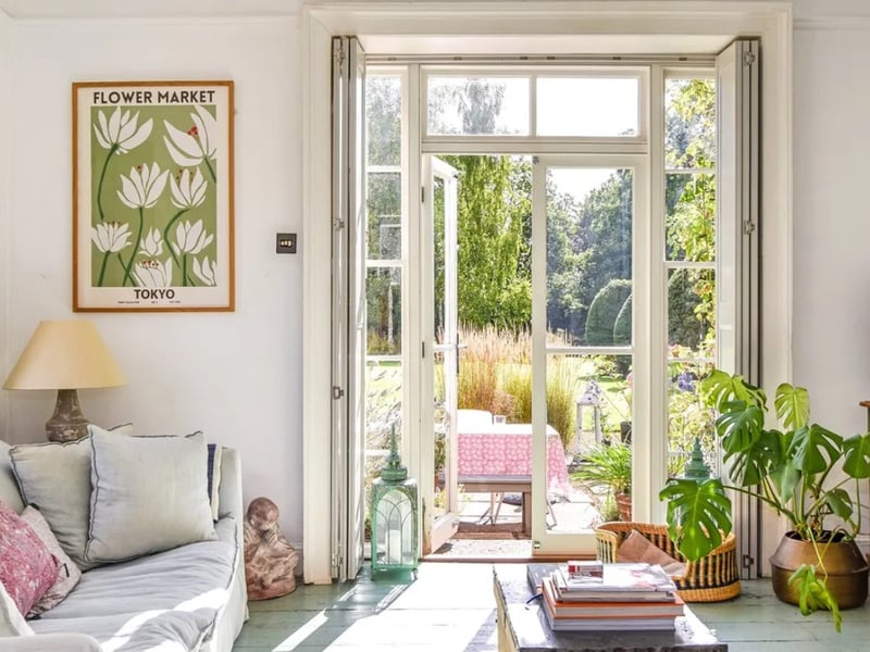 The listing says: "With high ceilings and large windows, light flows through the accommodation whilst recent owners have been very clever in bringing every convenience you would expect to find in the 21st Century, blended with the character and charm of a period farmhouse." 