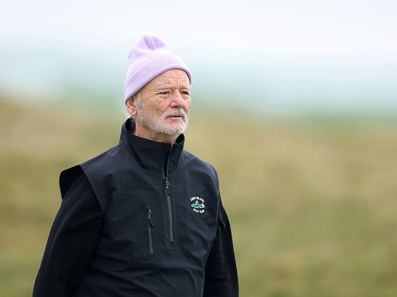Actor Bull Murray strides down the second hole at Carnoustie Golf Links.