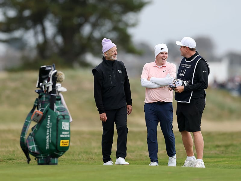 Bill Murray shares a joke with Scottish Ryer Cup hero Bob MacIntyre.