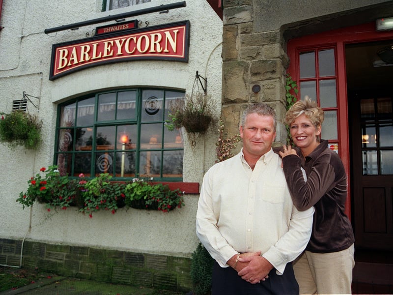 Landlords Mike and Vivienne Williamson outside the Barleycorn. Pictured in October 1999.