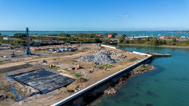 Work to create the sea defences around the edge of the site is almost complete at Victory Quay on the Tipner West site
Picture: Habibur Rahman