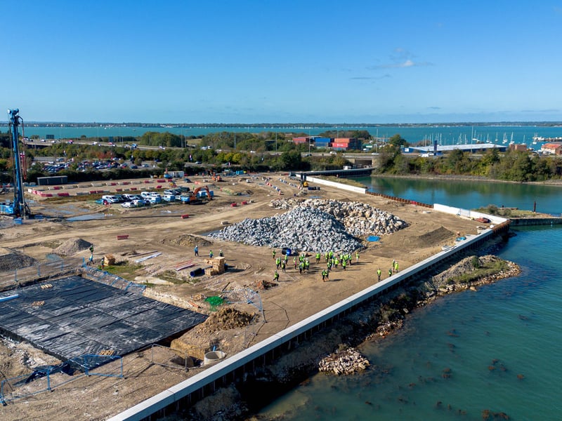 Work to create the sea defences around the edge of the site is almost complete at Victory Quay on the Tipner West site
Picture: Habibur Rahman