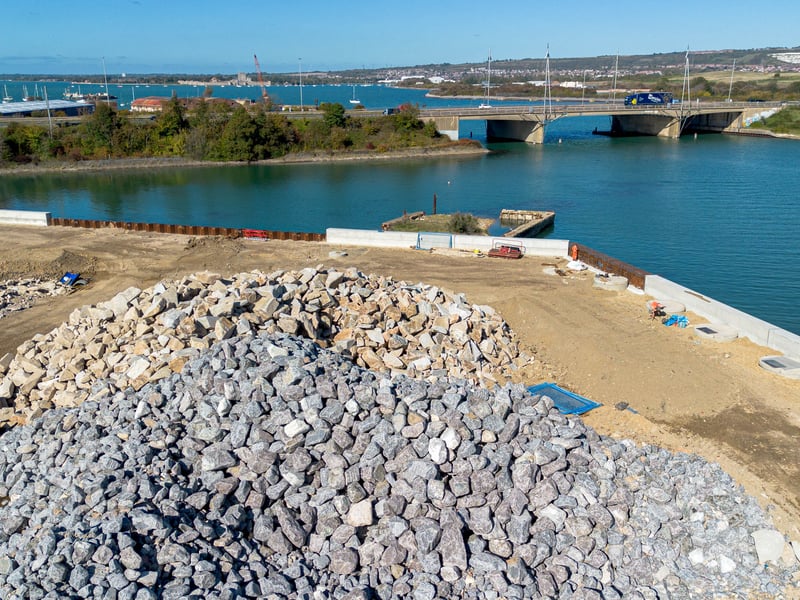 Work to create the sea defences around the edge of the site is almost complete at Victory Quay on the Tipner West site
Picture: Habibur Rahman