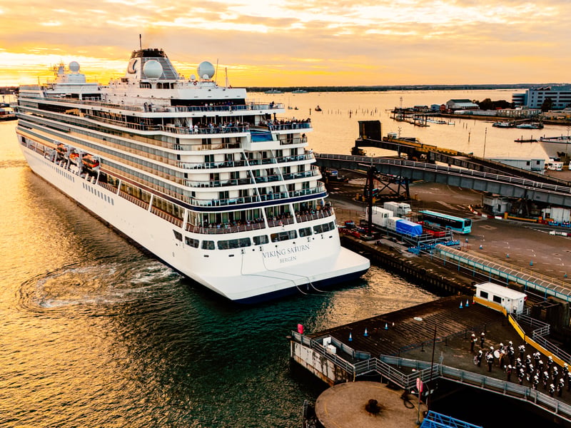 Musicians from the Royal Marines Band Service serenaded tourists aboard the Viking Saturn cruise ship in Portsmouth.
