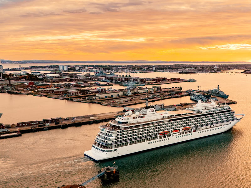 Viking Saturn cruise ship sailing from Portsmouth.