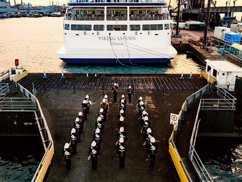 Musicians from the Royal Marines Band Service serenaded tourists aboard the Viking Saturn cruise ship in Portsmouth.