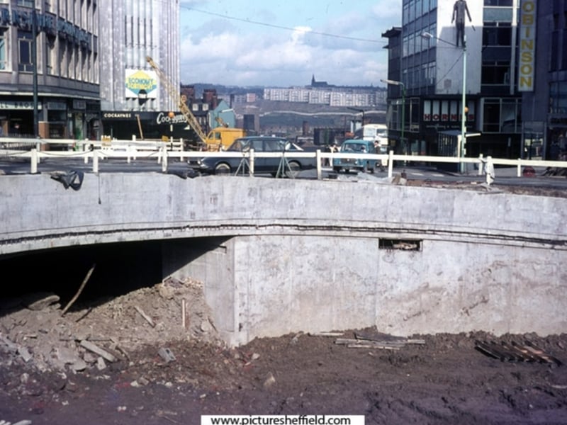 Construction was soon underway of the main 'Hole in the Road'. Photo:  Brian J Armstrong / Picture Sheffield