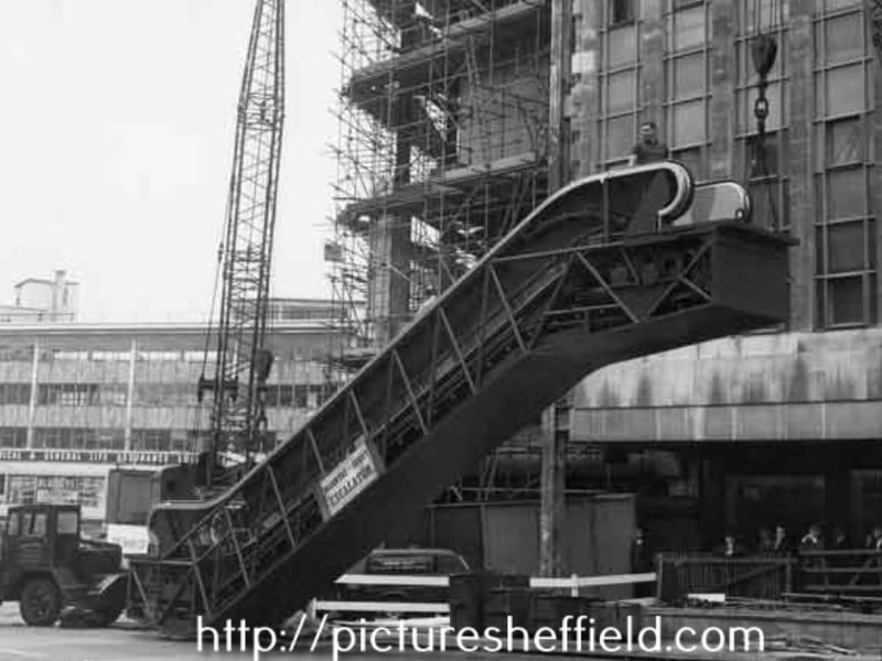 Escalators were dropped into place as construction continued. Photo: Sheffield Council / Picture Sheffield