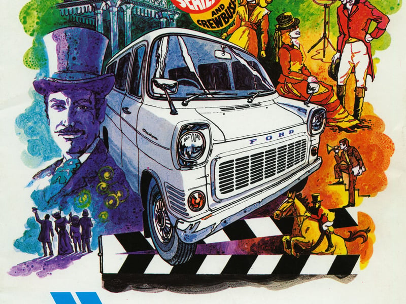 A sales brochure for the 1973 Ford Transit van, with the tagline: "Transit begins where the others leave off."