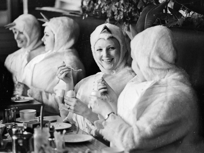 Doris Evelyn and Leila Hart as 'egg chicks' for the British Egg Marketing Board