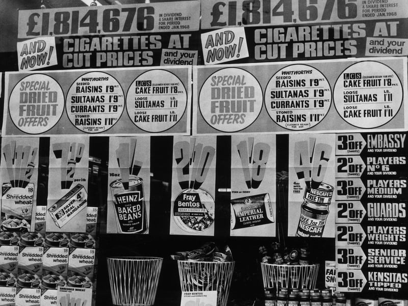 A supermarket advert for goods including Heinz baked beans, margarine, Fray Bentos pies and Imperial Leather soap