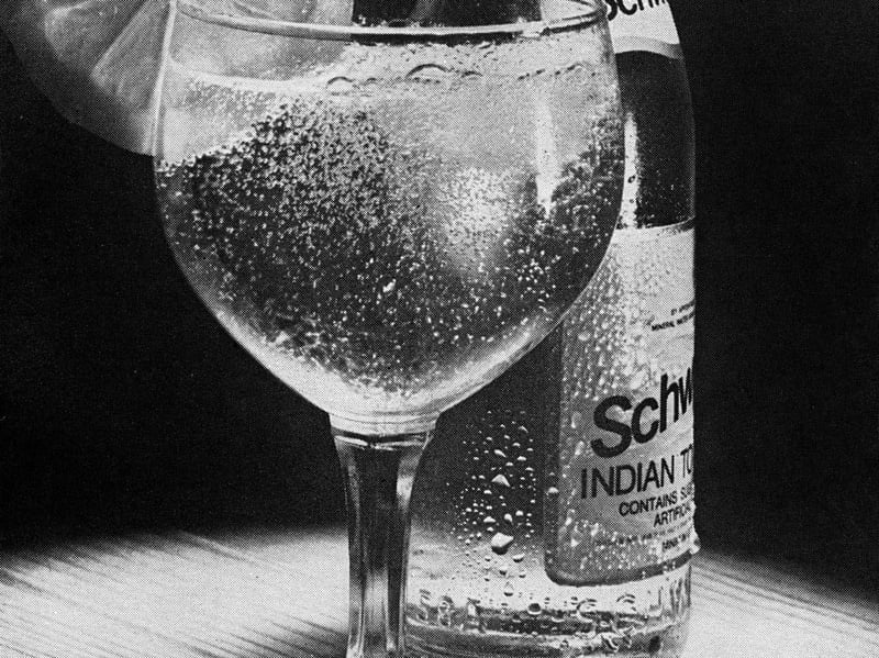 An advert for Schweppes tonic water in 1970, with the words 'Author! Author!', and the tagline 'Schhh... You-Know-Who!'