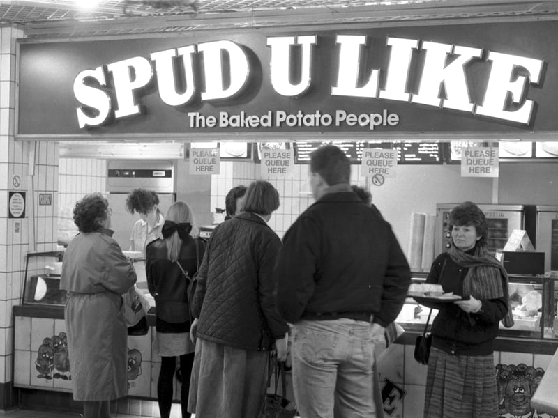 The Spud U Like baked potato shop in the Waverley Market, Princes Street, Edinburgh, in March 1989