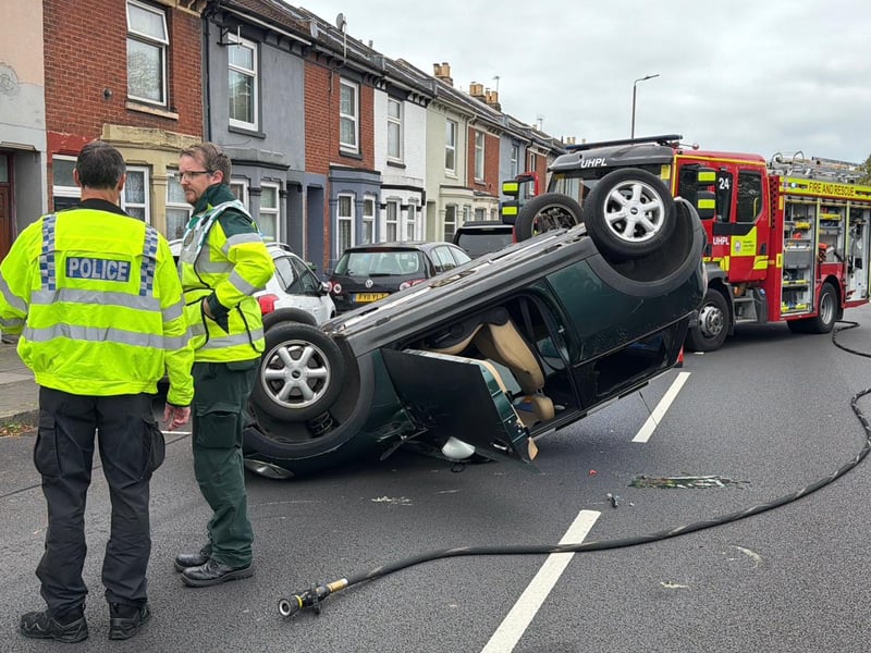 The southbound lane of Velder Avenue, in Portsmouth, has been closed due to an overturned car. 

Picture: Marcin Jedrysiak