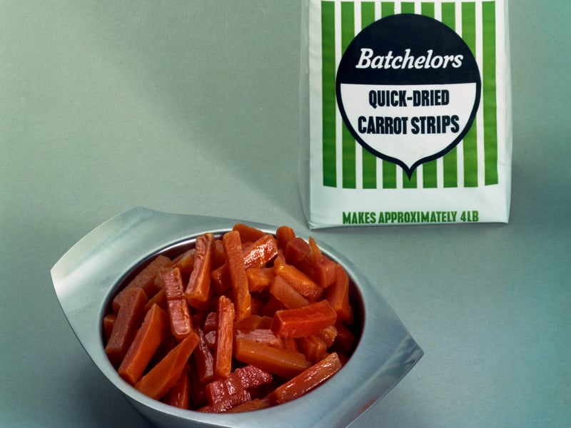 A promotional shot for Batchelors Quick-Dried Carrot Strips, in 1966