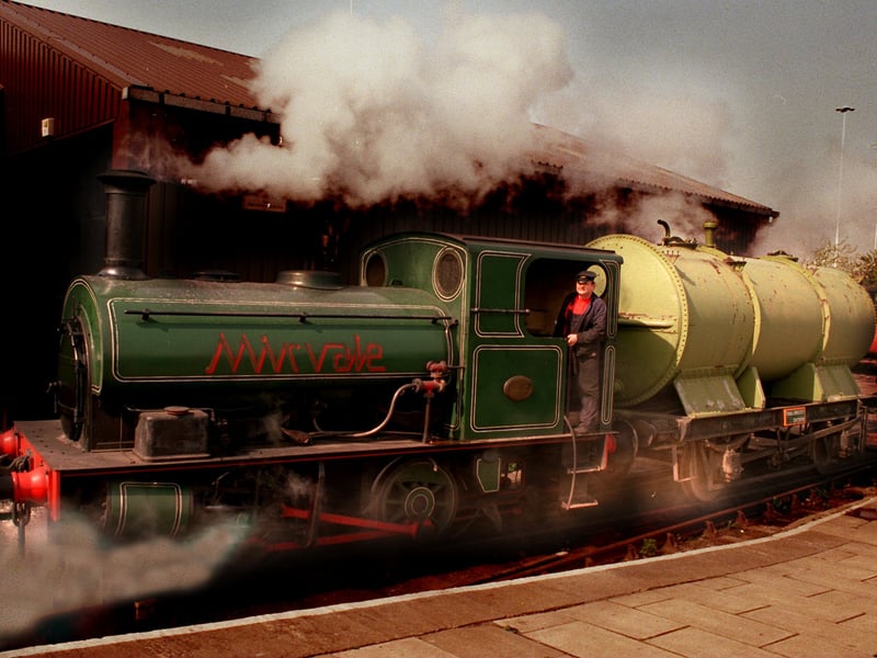 Full steam ahead. Middleton Railway chairman Ian Smith is pictured driving a Saddle Tank Engine to pull the new arrival, the Oil Tank Engine in April 1997.