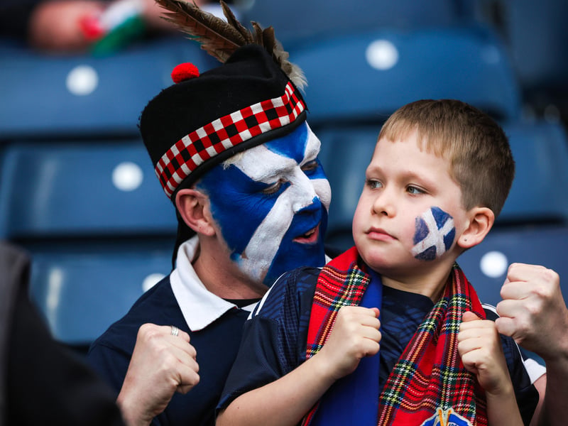 Two face painted Scotland during a the World Cup qualifying clash with Belarus at Hampden Park.