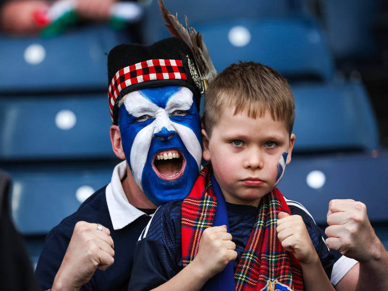 Two Scotland fans soak up the pre-game atmopshere.