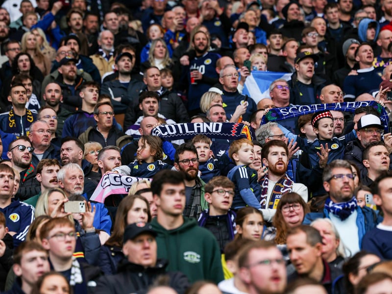 A general view of Scotland fans during the game against Belarus at Hampden Park.