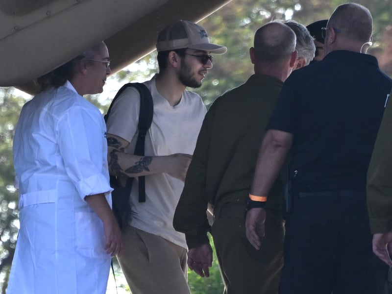 Gaza hostage Yosef Chaim Ohana arrives at Chaim Sheba Medical Center at Tel HaShomer in Ramat Gan, Israel