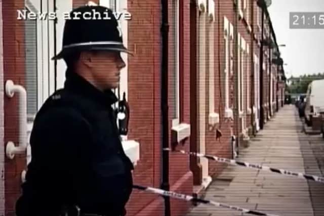 BBC archive footage shows police at the scene of Nora Tait's murder 20 years ago