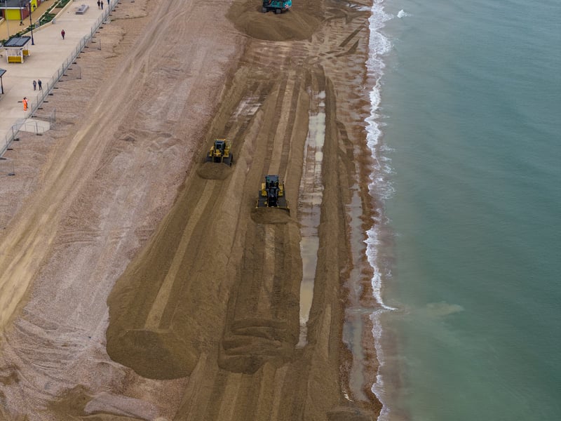 Ongoing sea defence works at Southsea near South Parade Pier