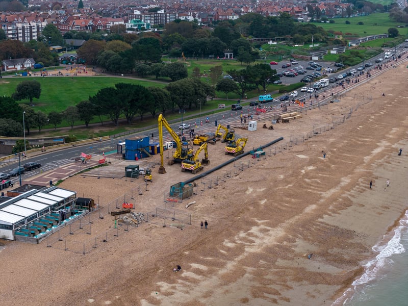 Ongoing sea defence works at Southsea near South Parade Pier