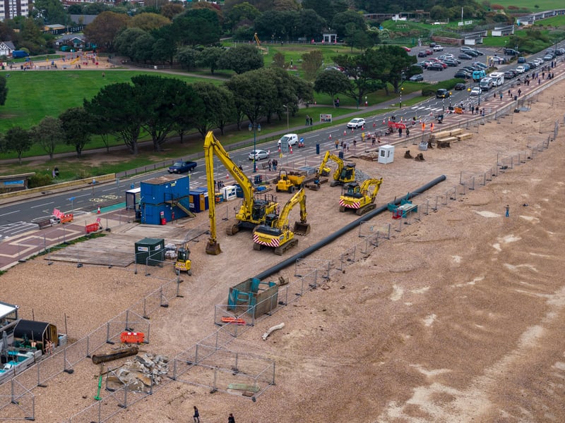 Ongoing sea defence works at Southsea near South Parade Pier