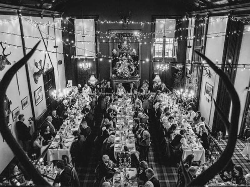 The hotel's Baronial Hall is complete with Minstrels Gallery, a grand balcony, and offers an ambient Scottish dining experience for guests