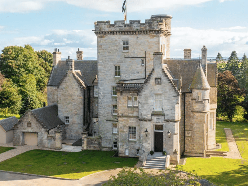 Brankstone Grange Castle, in Fife, is believed to date from around 1864 and was designed by David Bryce of Edinburgh, with later additions by Sir R R Anderson. The property is a stone-built baronial mansion with a feature castellated tower, with accommodation arranged predominantly over three floors and with a further two floors in the tower. It has eight bedrooms and four bathrooms. It is on the market with Strutt and Parker for offers over £3.45 million.