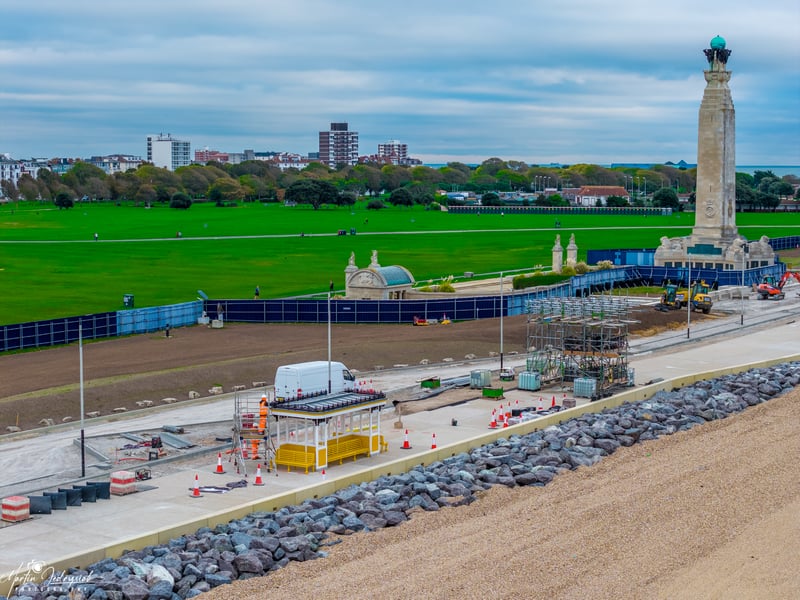 The re-shingled beach, new promenade, road and new embankment are all on show in Southsea in front of Southsea Common
