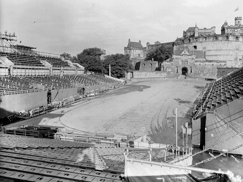 A general view of the seating and stands at Edinburgh Castle before the Edinburgh Tattoo in 1957.
