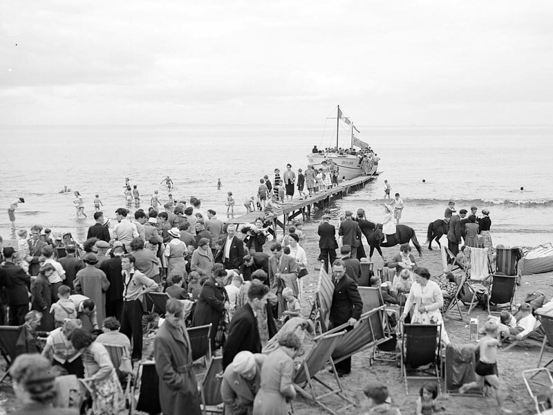 Holiday makers boarding the Skylark in Portobello in July 1957.
