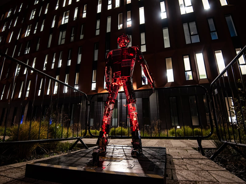 RGB is a series of three glowing human sculptures created entirely from recycled electronics and powered by solar energy. Each figure is lit from within by one of the three colours that make up every digital screen: red, green and blue.