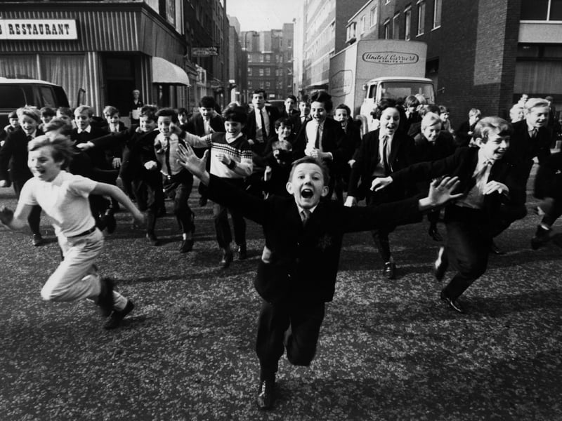 Some of the 100 boys under the age of 14 who attended the auditions at London's Scala Theatre for 10 parts in a forthcoming production of Peter Pan in 1970
