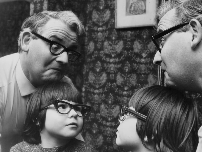 Actor and comedian Ronnie Barker jokes around with his daughter Charlotte at their home in around 1969