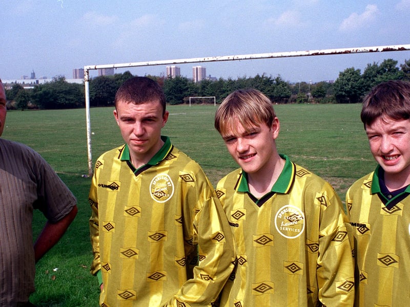 Holbeck Hornets manager Peter Baker, left, with players Brendon Baker, Andy Kitchen and Tom Haley in September 1999.