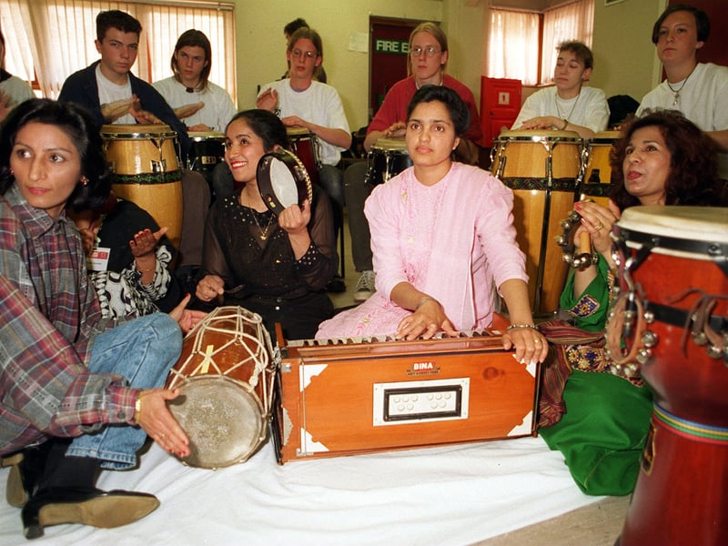 Banging the drum for multi cultural links at the Tunstall Road Community Centre in July 1996.