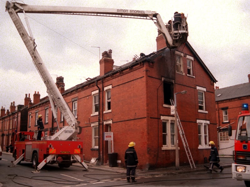Firefighters tackle a blaze after an explosion in a house in Holbeck in June 1996.