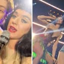 Katy Perry fan Ben Hatcher dances with the star during her concert at the Sheffield Utilita Arena on Friday October 10 2025.